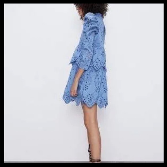 ZARA eyelet puff long sleeve mini dress size small - Picture 4 of 11